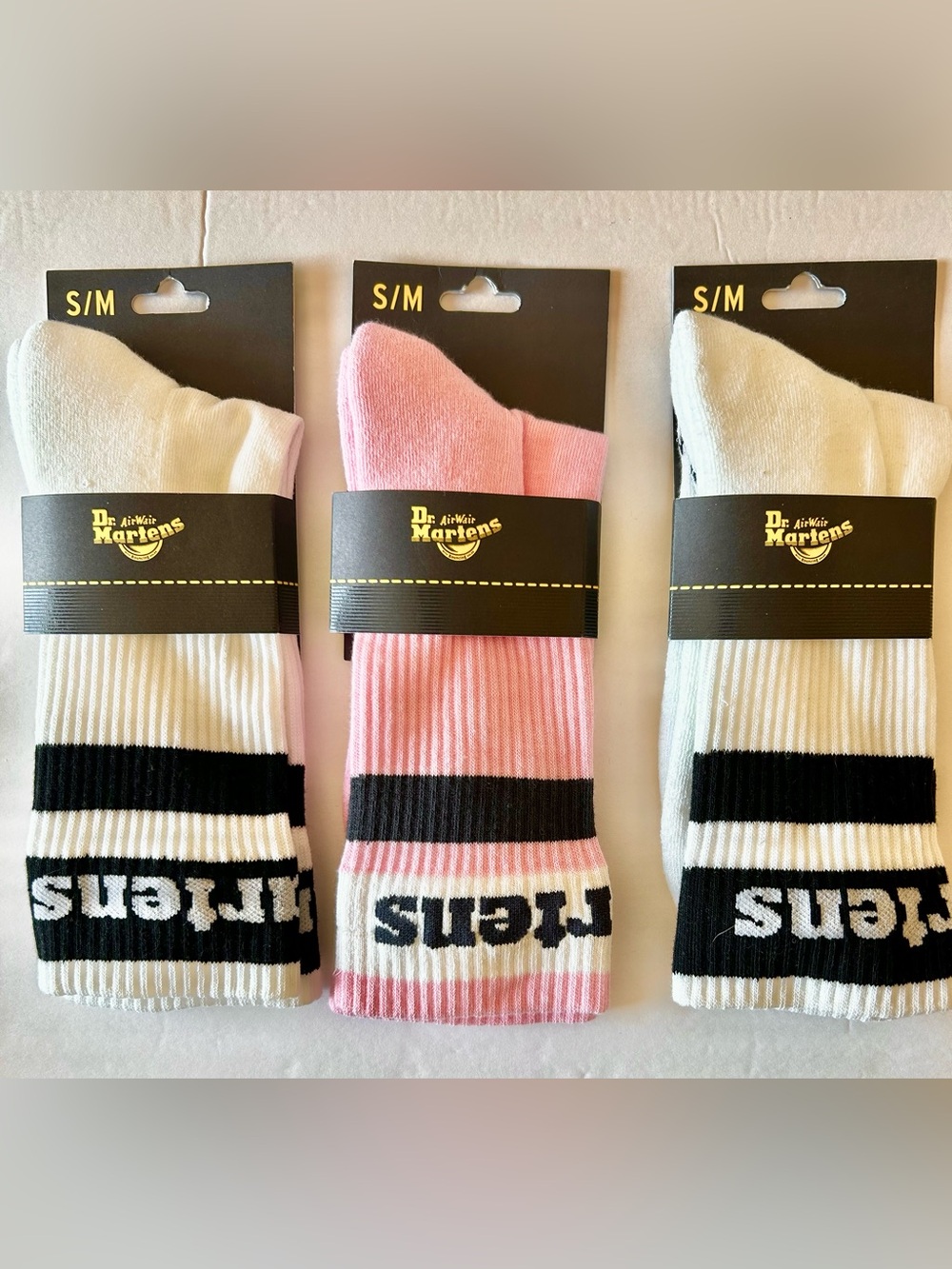 Dr. Martens Pink, White & Black Organic Cotton Striped Socks - 3 Pack S/M